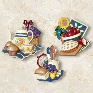 3pc Vintage Home Interiors Wall Decor Plaques Farmhouse Country Kitchen 90’s